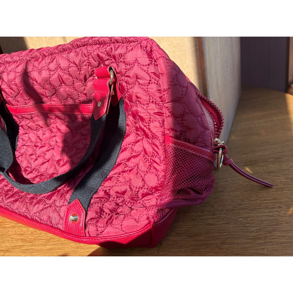 Cynthia Rowley Red Quilted Heart Duffel Bag Tech Pocket Travel Gym Weekender - Picture 9 of 10